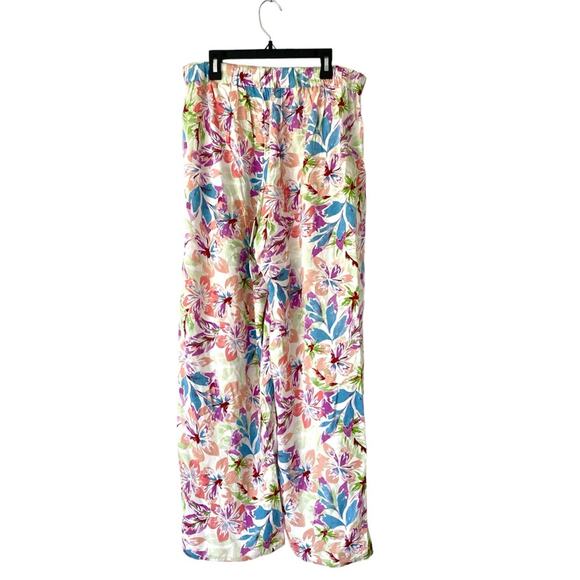 Roxy Midnight Avenue High Floral Print Wide Leg Pants Size large Blue Cream Pink - Picture 6 of 10